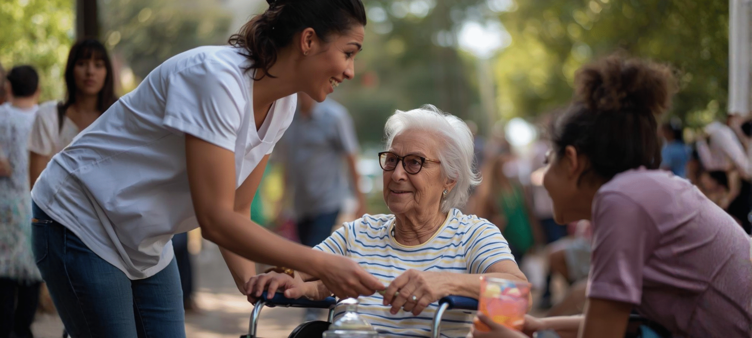 Support worker assisting a person with disability in a community activity