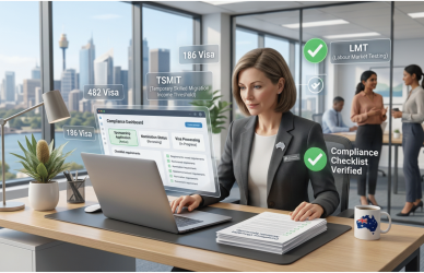 person is seated at a clean desk with a laptop, organized paperwork,